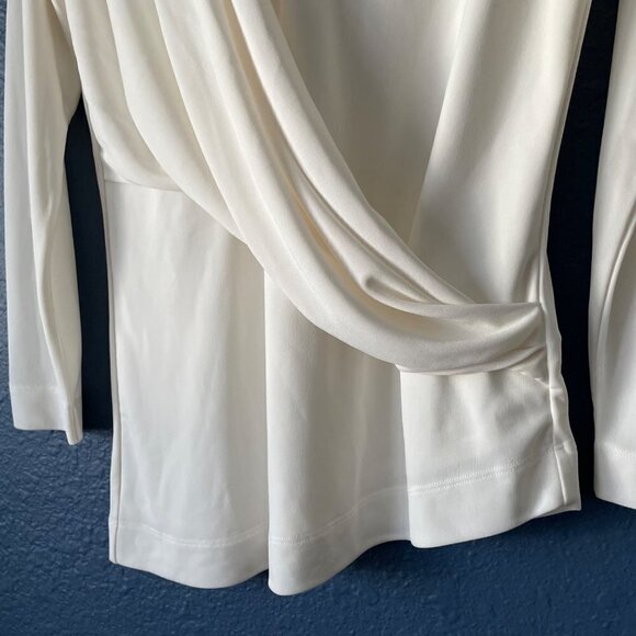 Bylyse White Draped Faux Wrap Asymmetrical Hem Long Sleeve Top Women's Size P/S - Picture 2 of 7